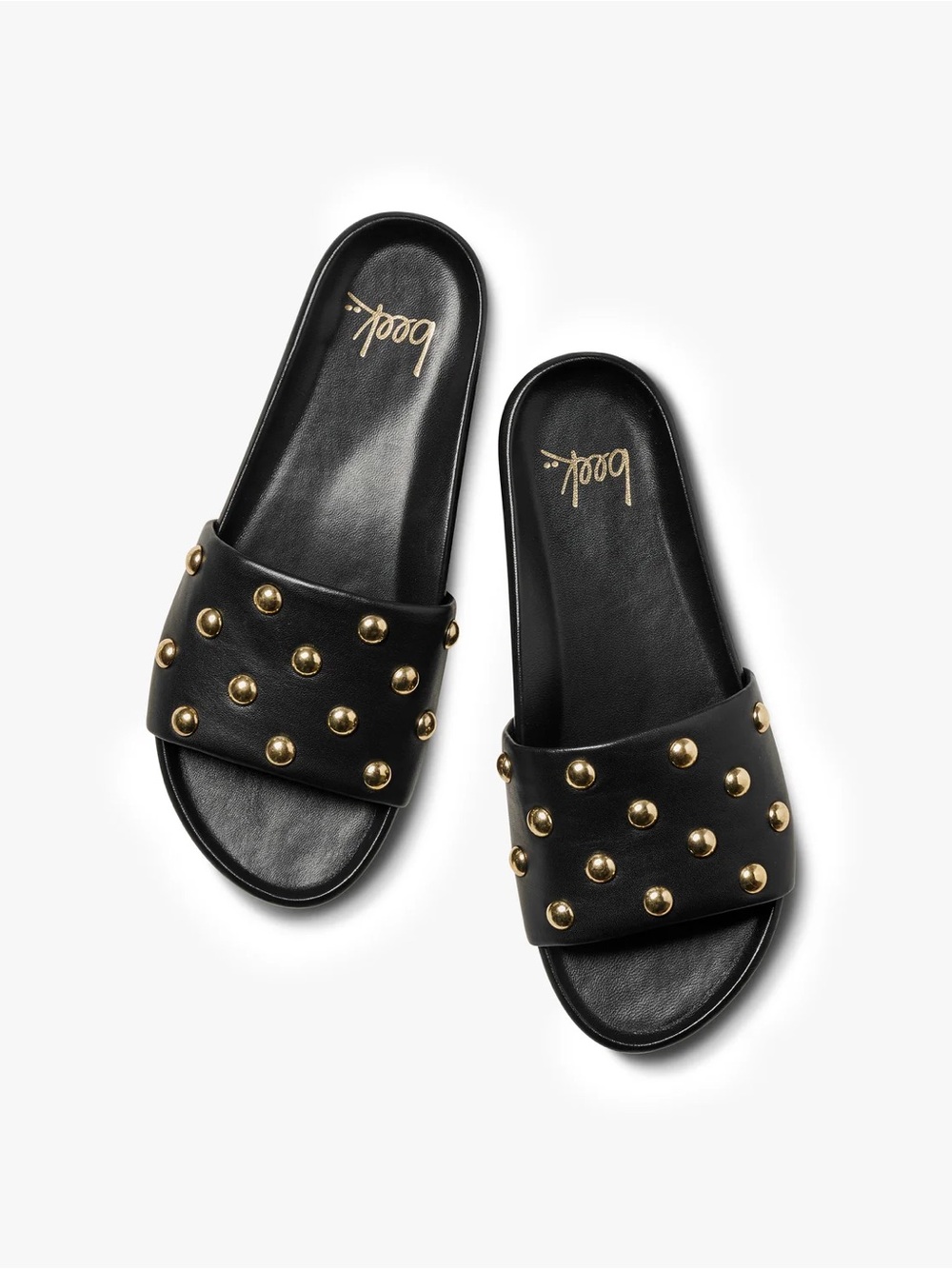 BEEK Gallito Stud Leather Slide Sandals - Black/Gold - Size 9